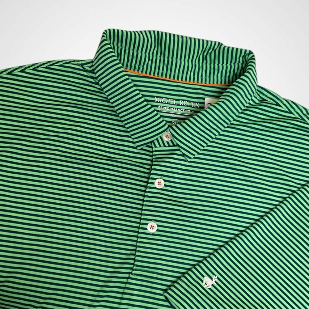 Michael Rouen Golf Polo Shirt Mens XXL‎ 2XL Green/Black stripe  Performance Polo